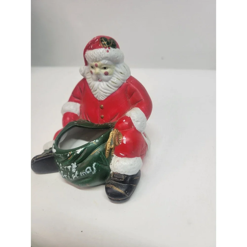 Vintage Ceramic Santa Claus Merry Christmas‎ Figurine Holder Decoration